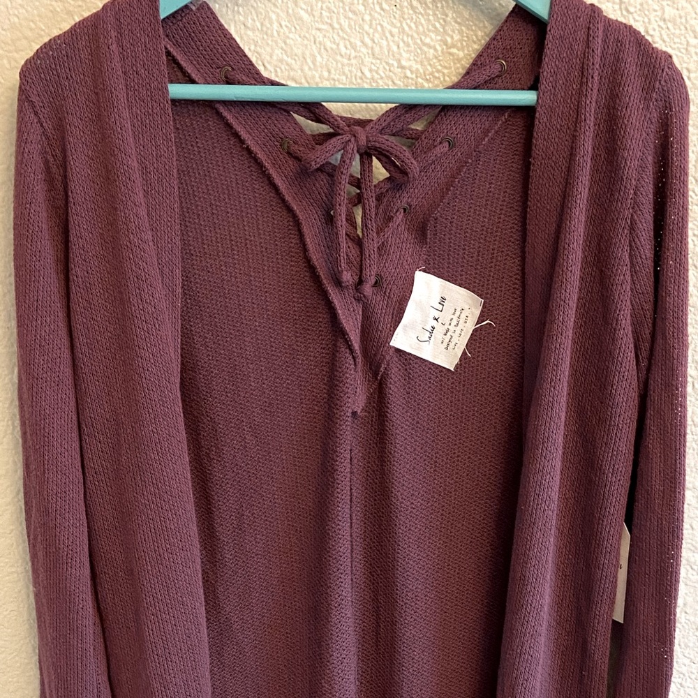 Sadie & Love Long Cardigan with Drawstring Accent Size L NWT